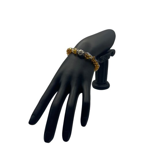 Handcrafted Citrine Beaded Bracelet With Rhinestone Centerpiece - Picture 2 of 4